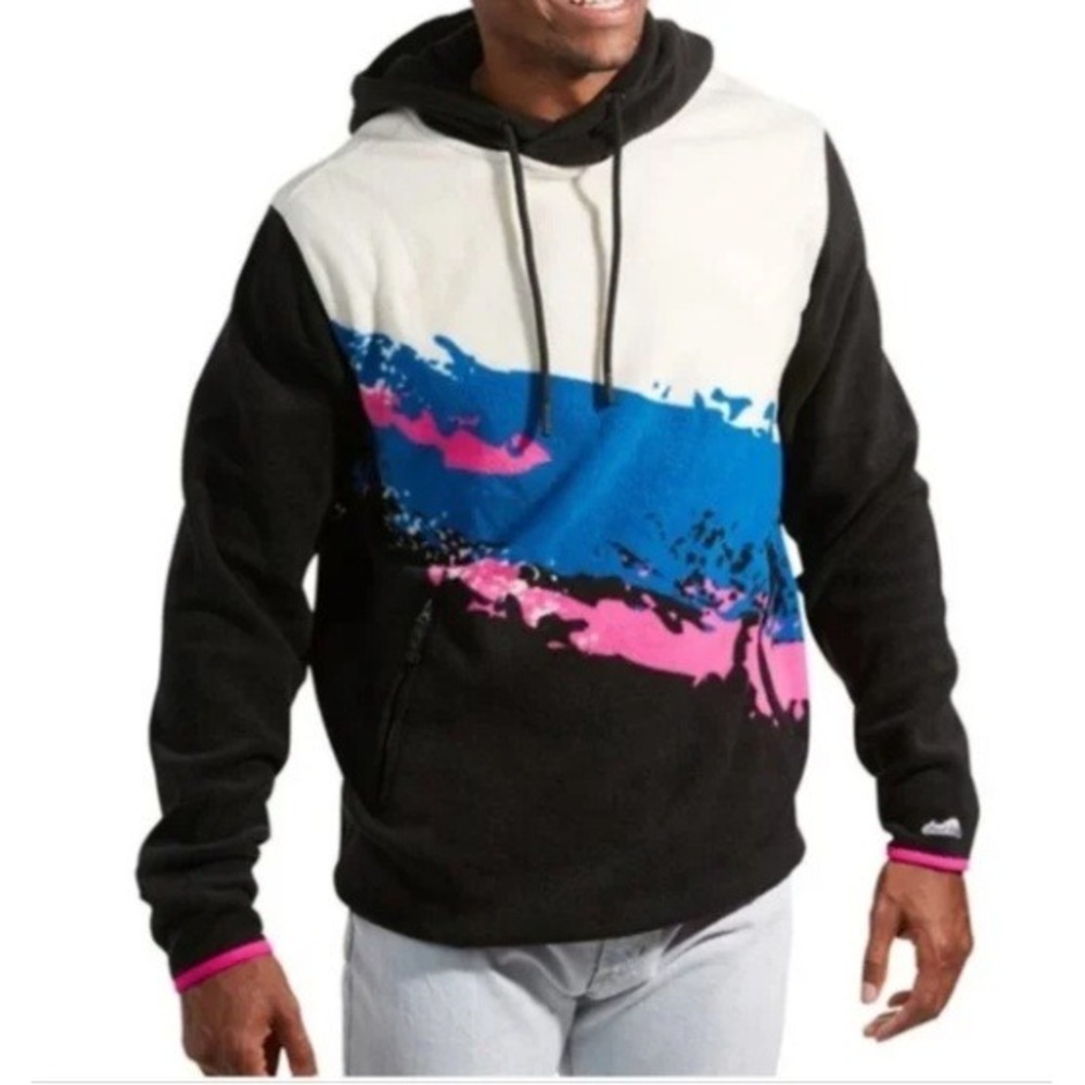 Chubbies The Retro Splash Low-Pile‎ Fleece Hoodie Mens Small Blue Pink Black NEW